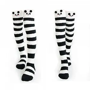 Милі високі смугасті шкарпетки з коралового флісу - Фото 1