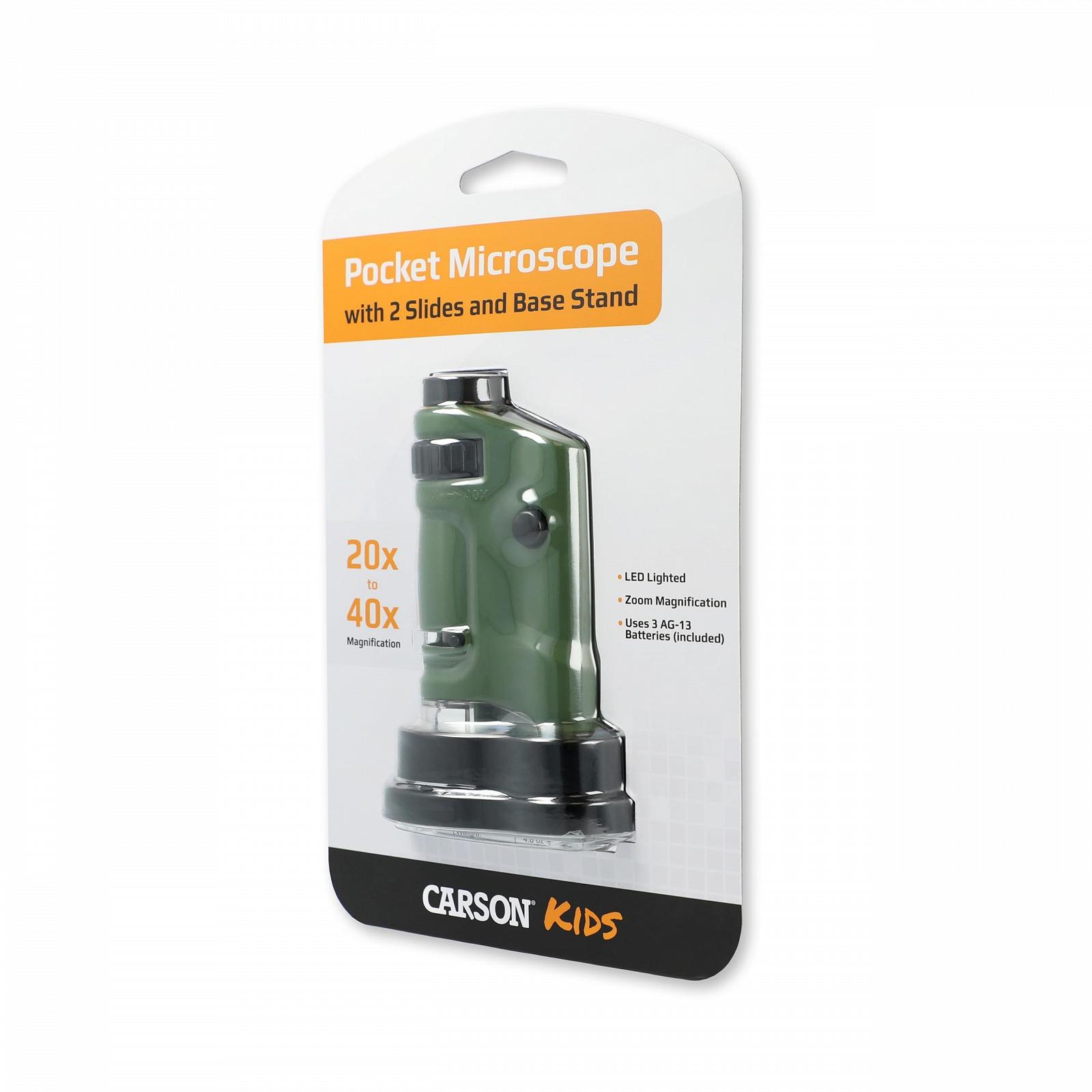 Микроскоп карманный Carson Microbrite 20-40x со светодиодной подсветкой, с 2 слайдами и базовой подставкой, фото №7