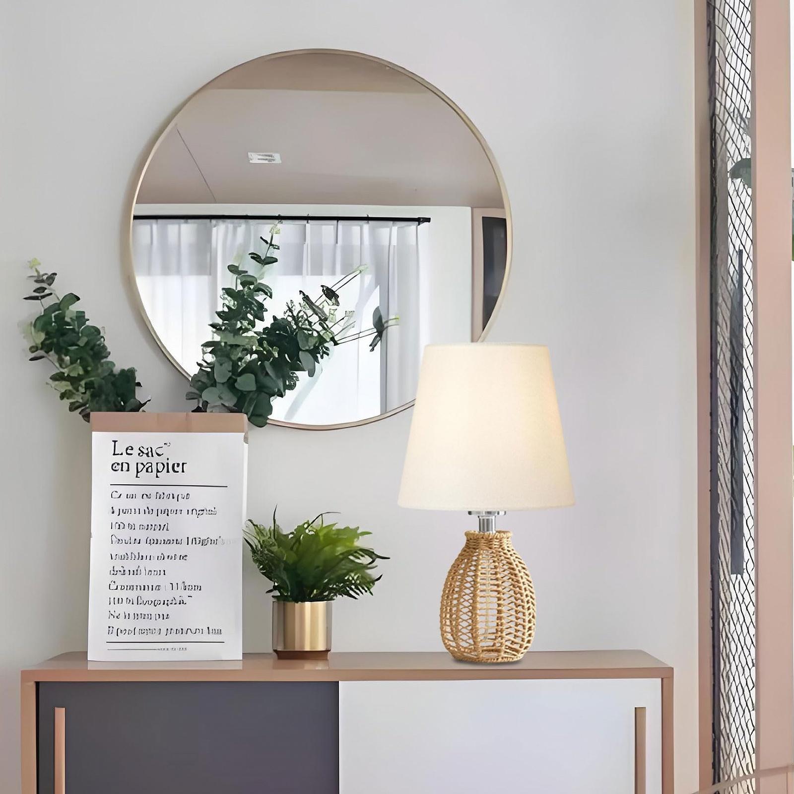 Настільна лампа White вінтажна, ротанг, тканинний абажур, Boho, Japandi, E27., фото №7