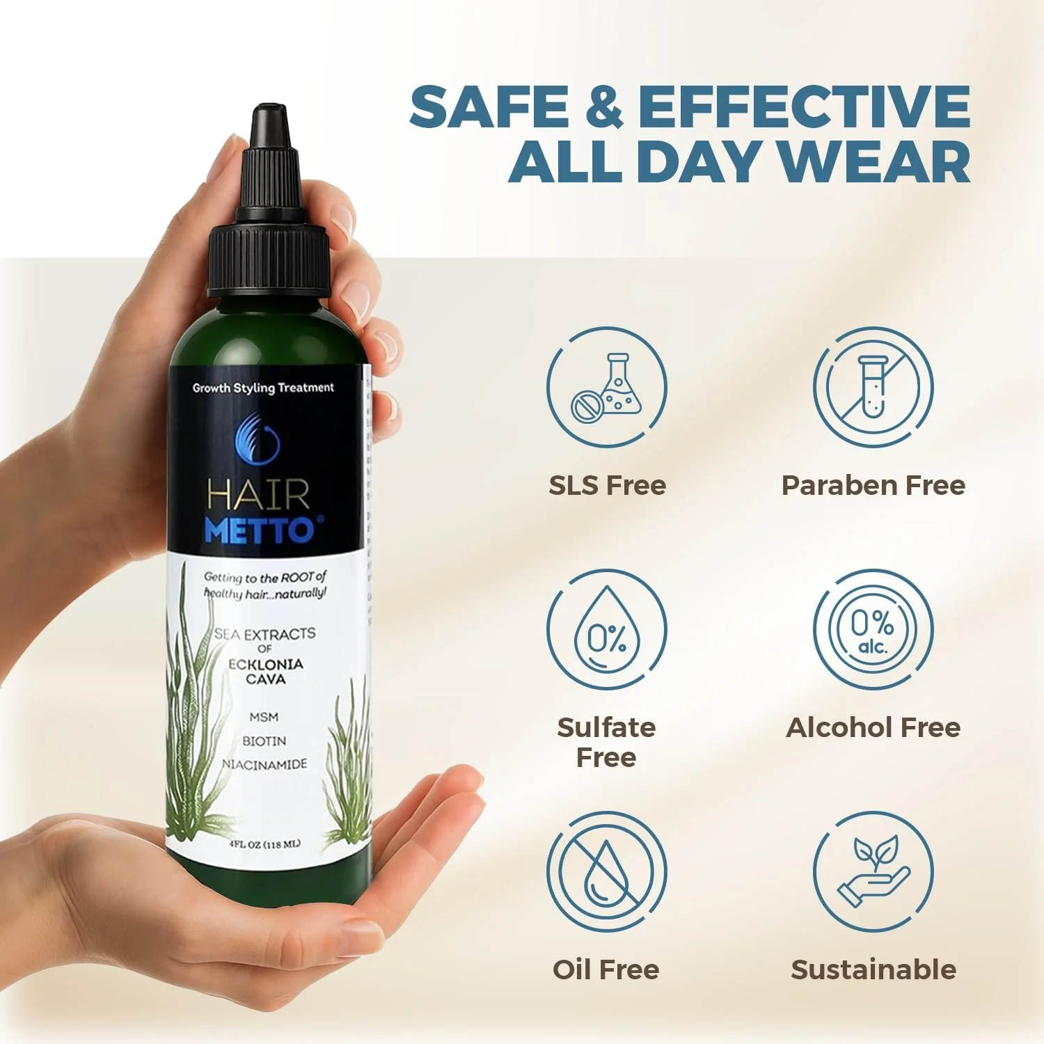 Сироватка для росту волосся HAIRMETTO Екстракт Ecklonia Cava, вітаміни MSM, ніацинамід і біотин, 118 мл, фото №4 Сироватка для росту волосся HAIRMETTO Екстракт Ecklonia Cava, вітаміни MSM, ніацинамід і біотин, 118 мл, фото №4