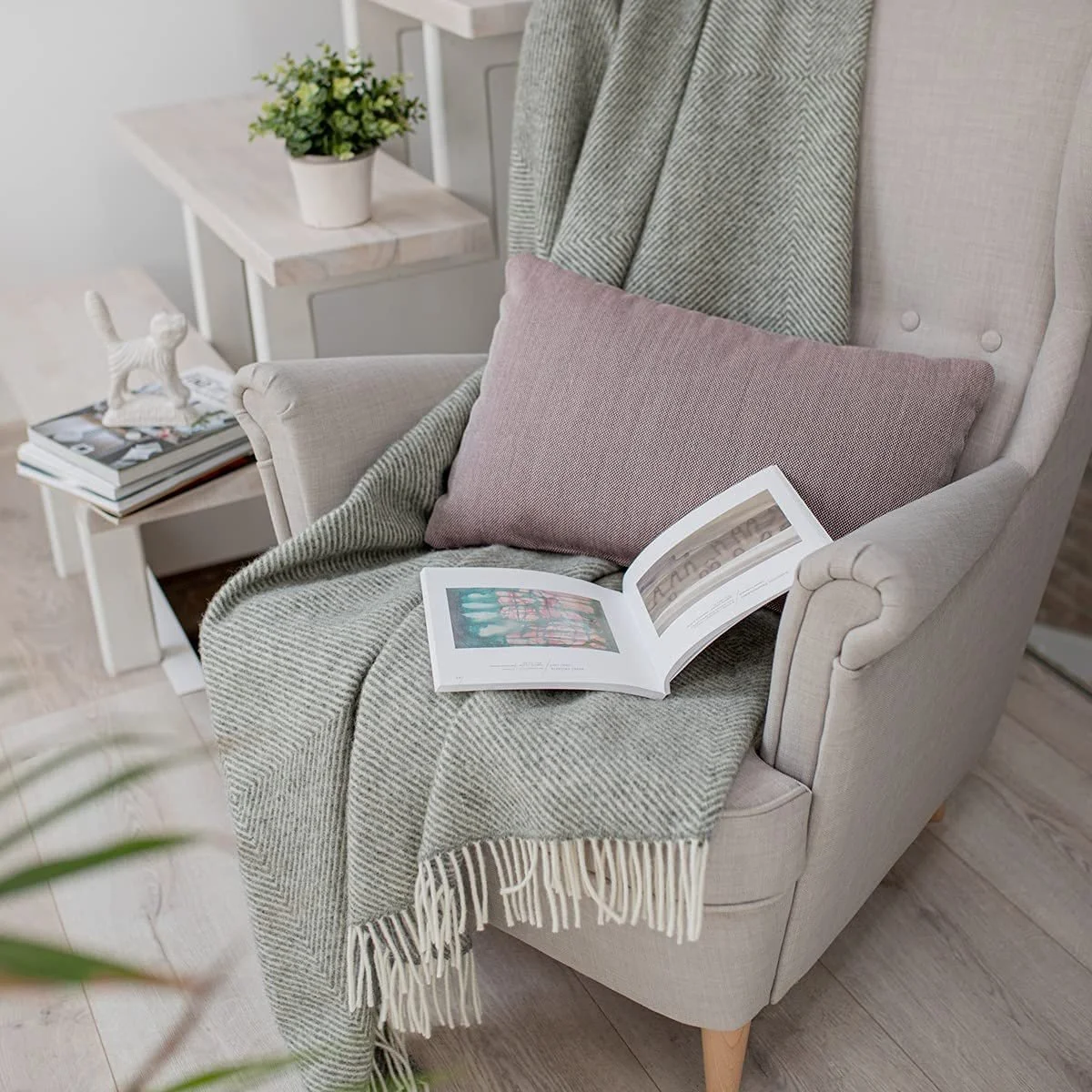 Покрывало Шерстяное Linen & Cotton Alaska с ромбовидным узором 100% Чистая новозеландская шерсть Темно-серый (140 x 220 см) Плед для дивана, фото №2