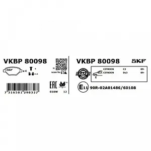 Комплект тормозных колодок, дисковый тормоз SKF VKBP 80098 для CITROËN OPEL PEUGEOT VAUXHALL synthetic.ua - Фото 1