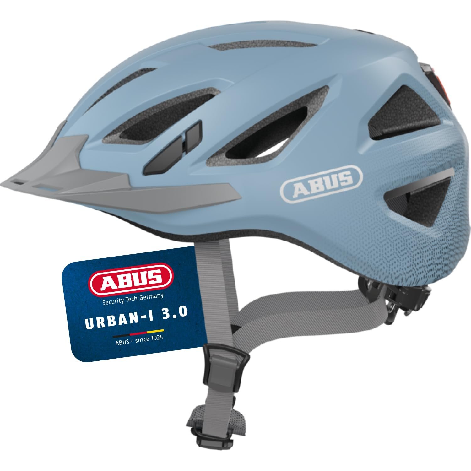 Шлем ABUS Urban-I 3.0 L, унисекс, городской, велосипедный, со задней подсветкой, козырьком и магнитной застежкой, Glacier Blue, 56-61 см, фото №1