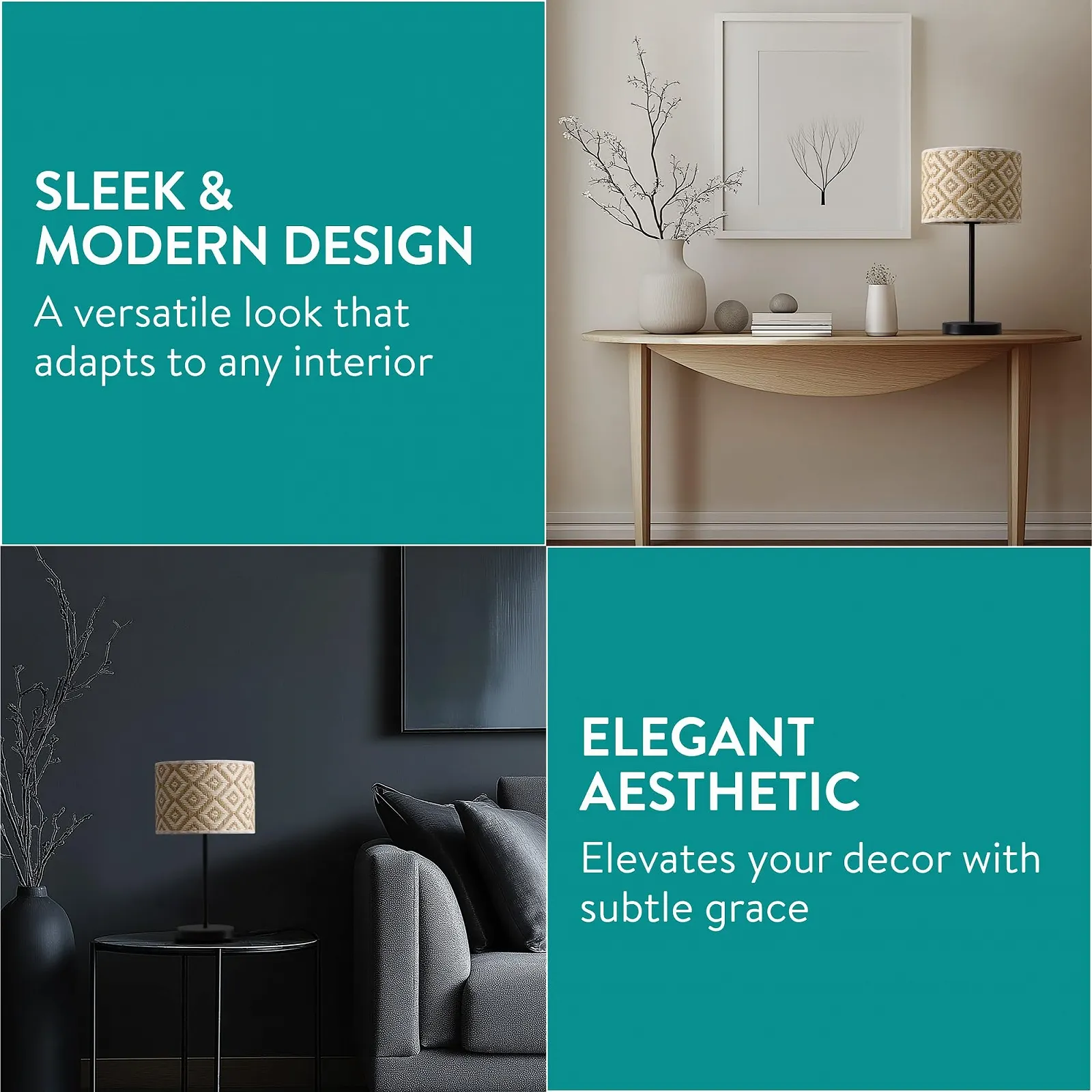 Настільна лампа Navaris 30 см E27 металева основа картатий візерунок, фото №3