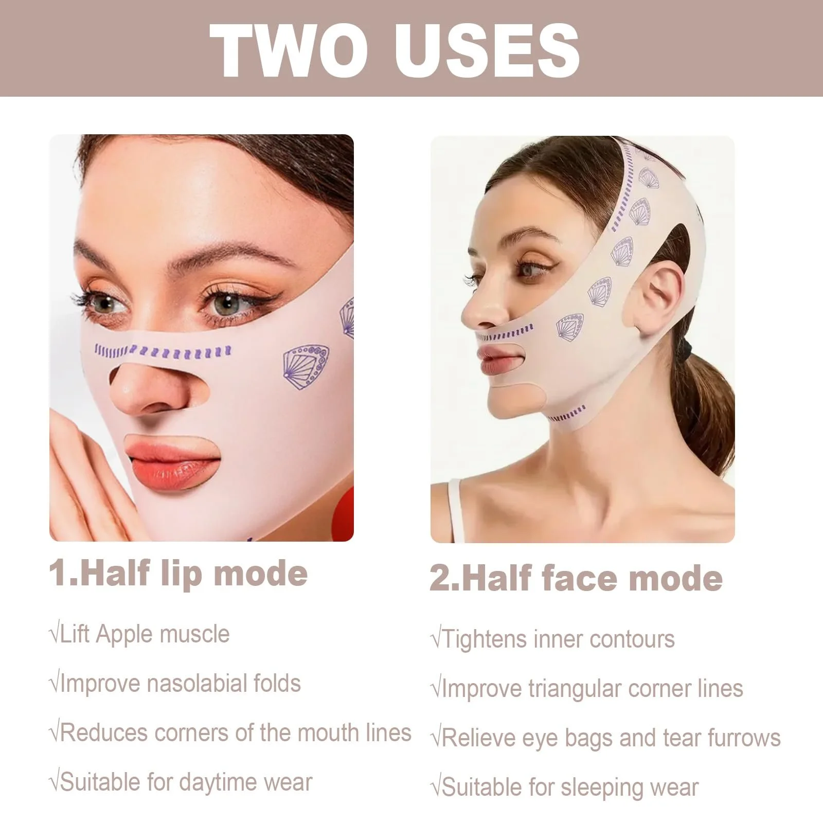 Стрічка для підтяжки обличчя ThinFace, V-подібна маска для ліфтингу, контурування обличчя, 1 штука (рожева), фото №5