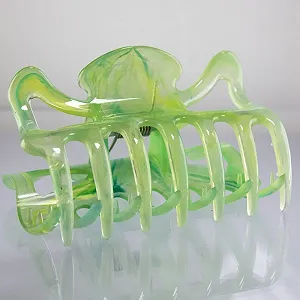 Заколка для волос большая WeLoveBeads 9 см зелено-желтая, сделано в Германии, 1 шт - Фото 1