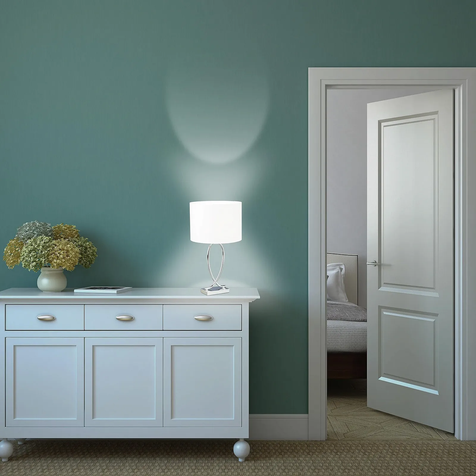 Настільна лампа Relaxdays Набір з 2 шт. Металева основа Тканинний абажур E27 51 x 28 x 18 см Срібляста/Біла, фото №3