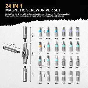 Набір реверсивних викруток 24 в 1 сталь S2 магнітне руків'я подовжувач біти PH SL PZ TX HEX synthetic.ua - Фото 1