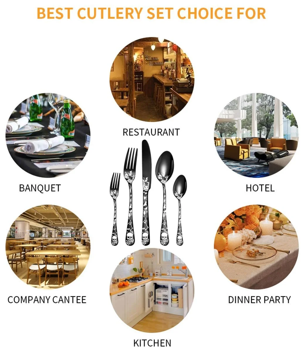 Набір столових приборів XIAOYU Halloween Skeleton для 4 осіб, набір з нержавіючої сталі, 20 предметів, фото №7