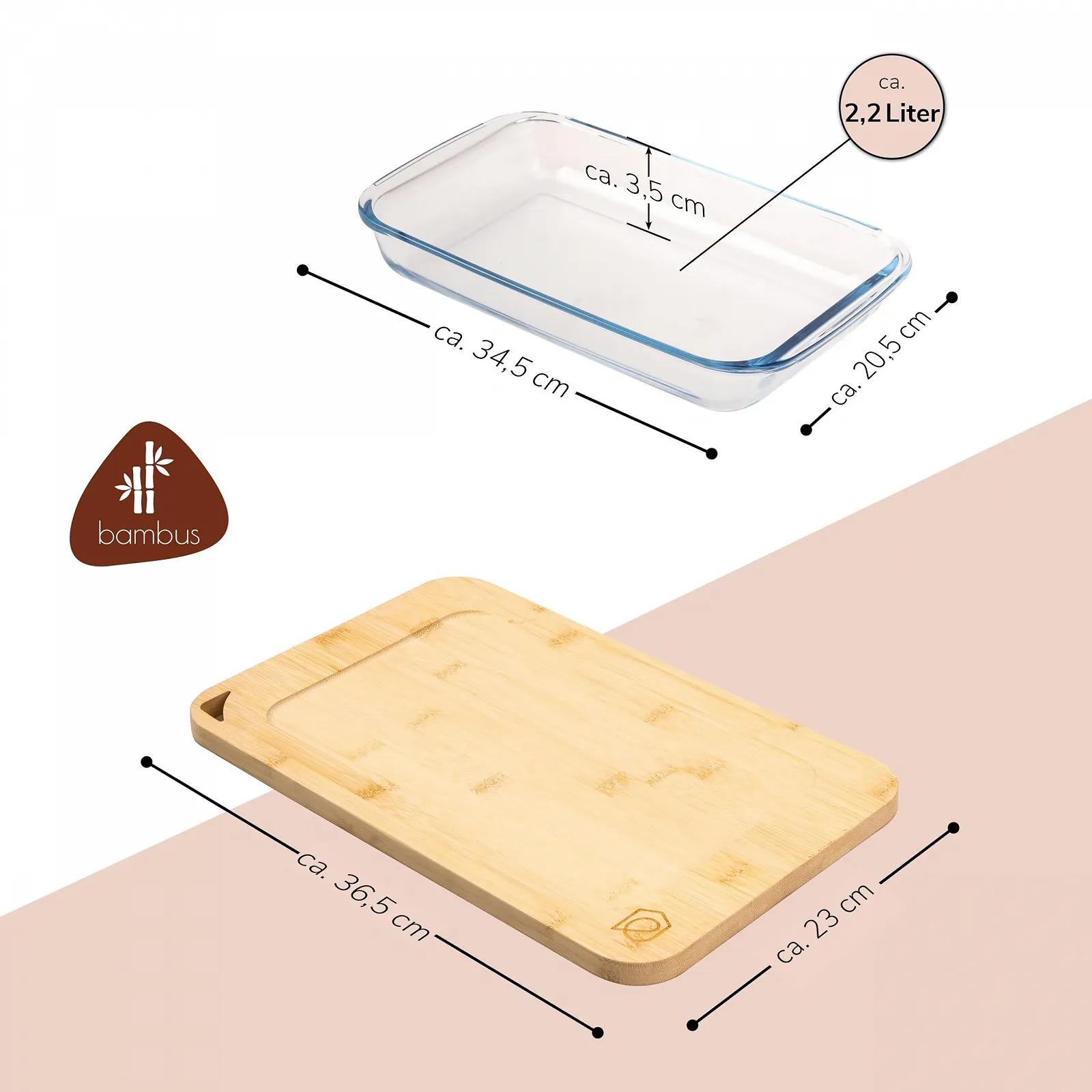 Форма для запекания eluno 2,2 л стеклянная с бамбуковой крышкой прямоугольная, фото №7