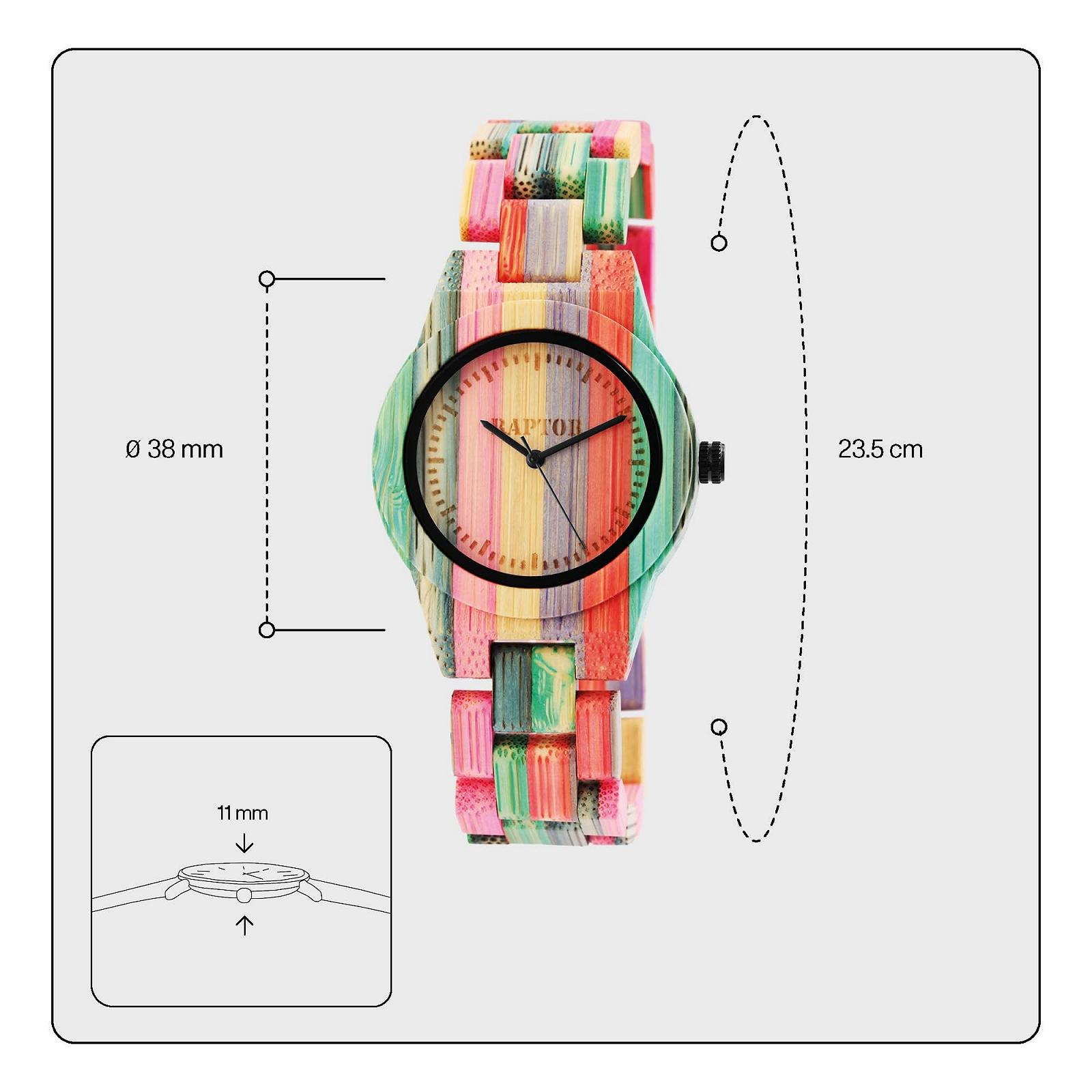 Женские деревянные часы Raptor Raina RA10188, бамбуковые, аналоговые, кварцевые, разноцветные, современные, фото №4