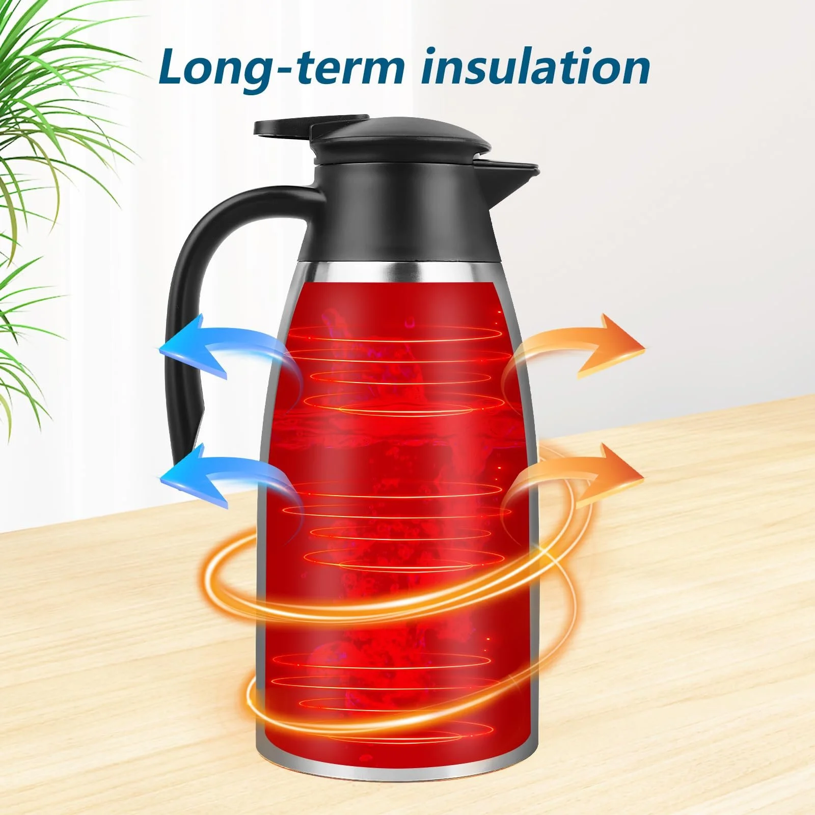 Термос-кувшин 1.7 литра, Изолированный кувшин 304 нержавеющая сталь, термический, с двойными стенками, вакуумный чайник 24 часа, термическая изоляция, термос-колба для кофе, чая, воды, напитков, согревающий кувшин, фото №2