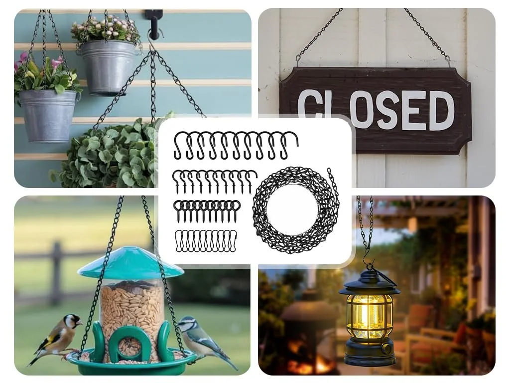 Цепи для подвесных корзин 500 см металлические с крючками, клипсами и саморезами Черный, фото №6