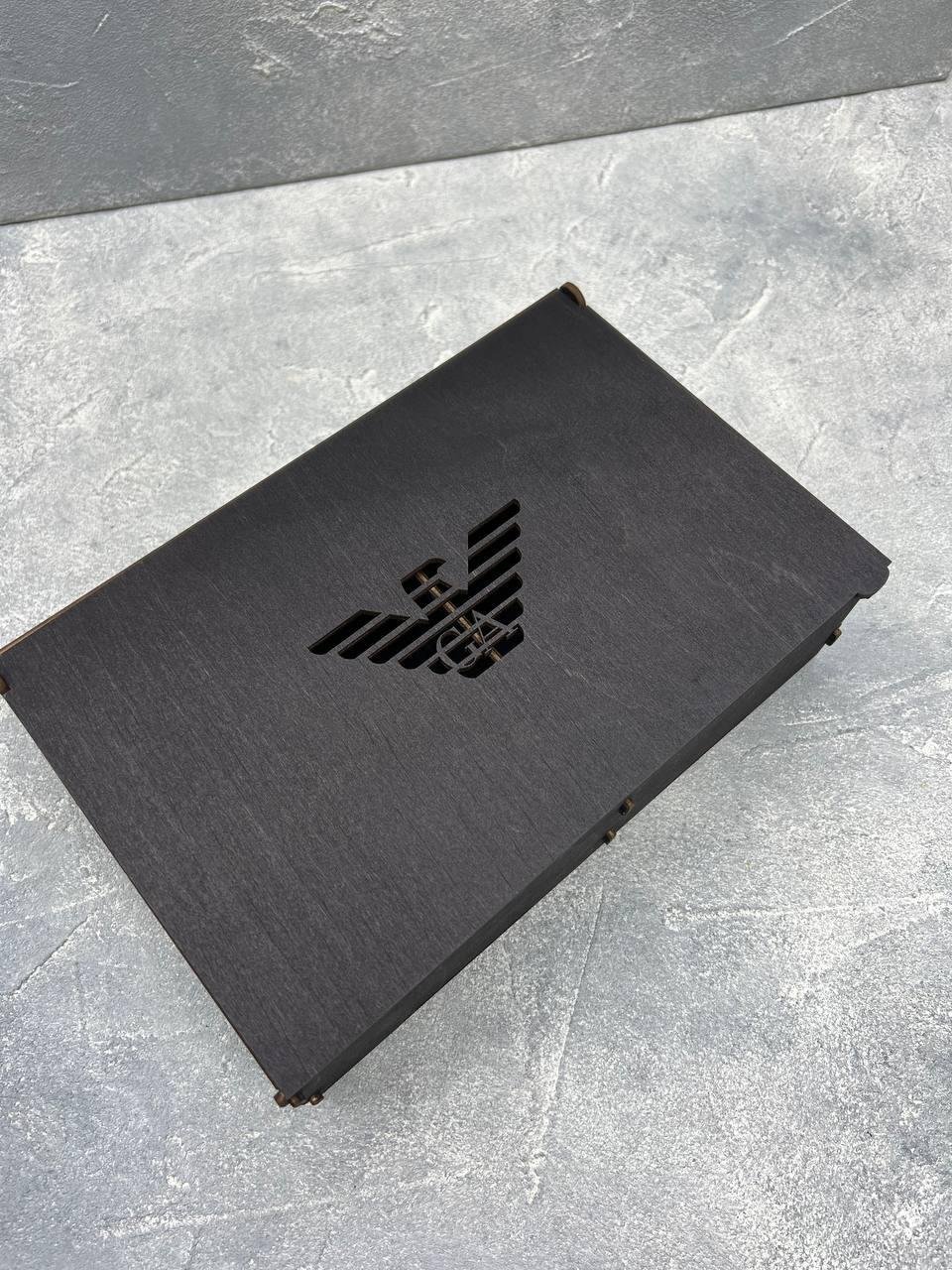 Мужской набор Armani ремень и кошелёк из натуральной кожи в подарочной упаковке, фото №5