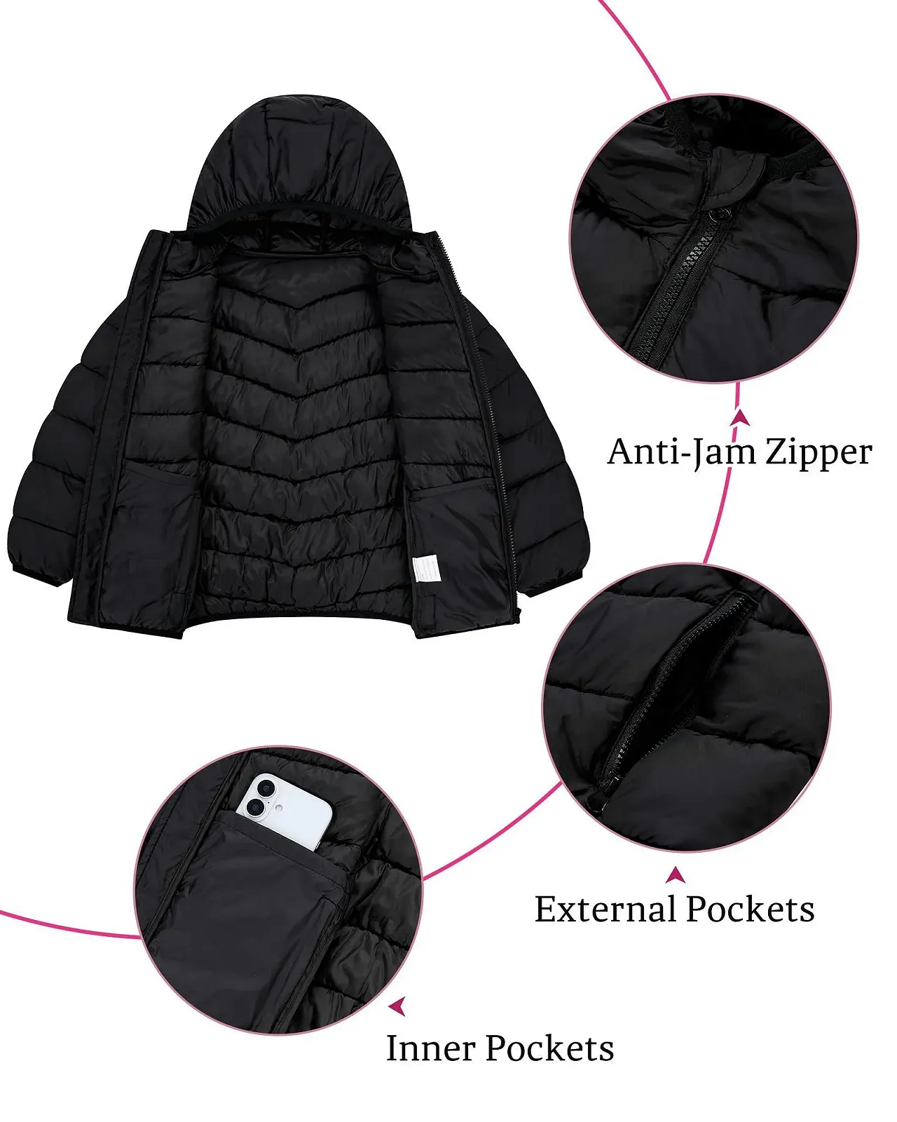 Куртка Fanient Зимова Дитяча Класична Однотонна З Капюшоном Вітрозахисна, фото №5