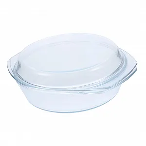 Кастрюля Стеклянная для микроволновой печи с крышкой и ручками, Термостойкая, Круглая - Фото 1