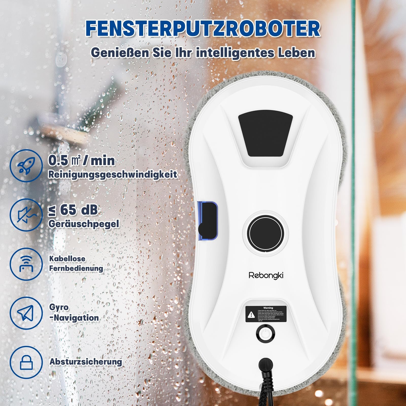 Робот для мойки окон Electric Window Cleaner 5600Pa, 3 режима, интеллектуальное обнаружение краев, дистанционное управление, автоматическая водяная струя для внутренних и наружных окон, фото №4