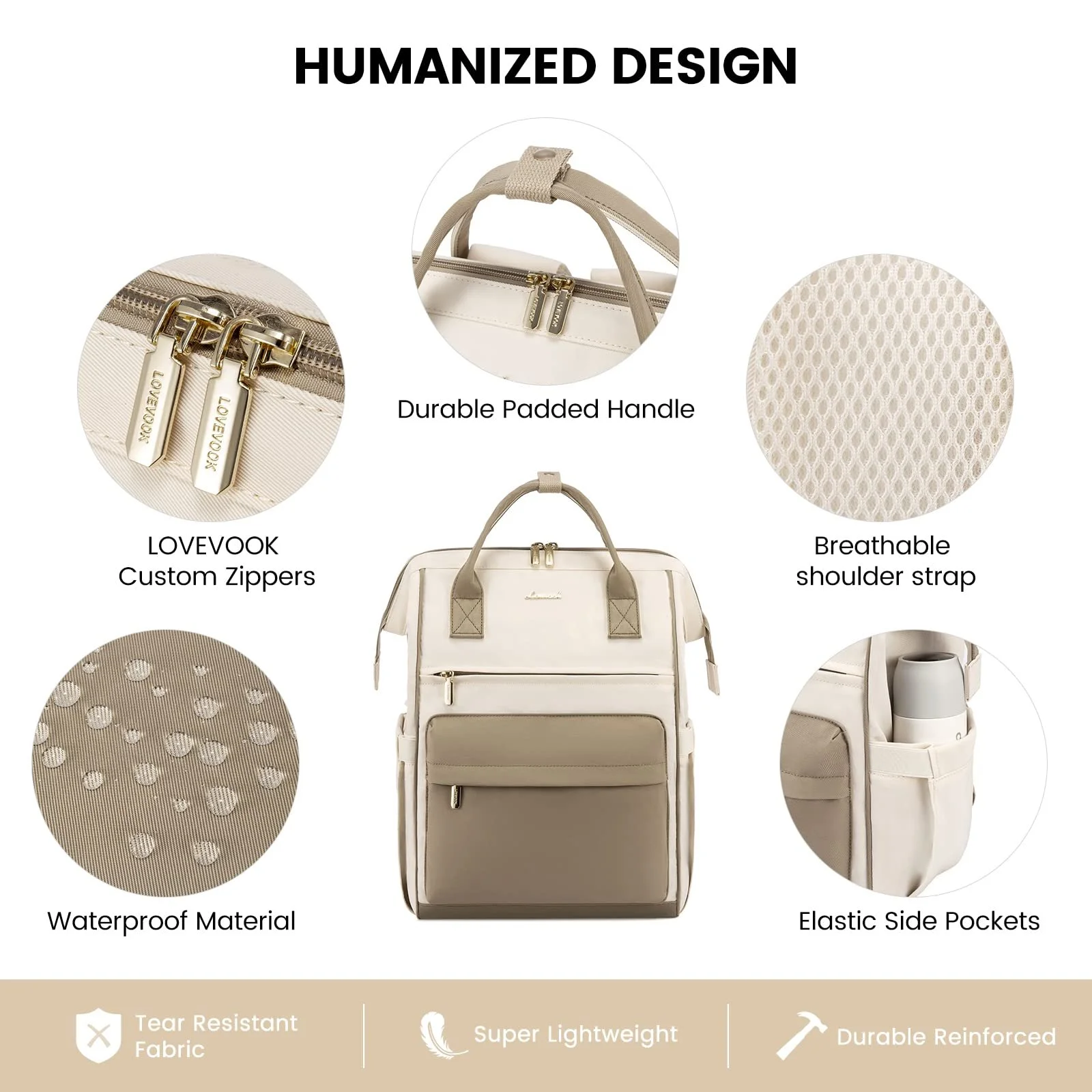 Рюкзак для ноутбука LOVEVOOK 15.6 дюймів Водонепроникний USB Charging Port Beige Grey, фото №4 Рюкзак для ноутбука LOVEVOOK 15.6 дюймів Водонепроникний USB Charging Port Beige Grey, фото №4