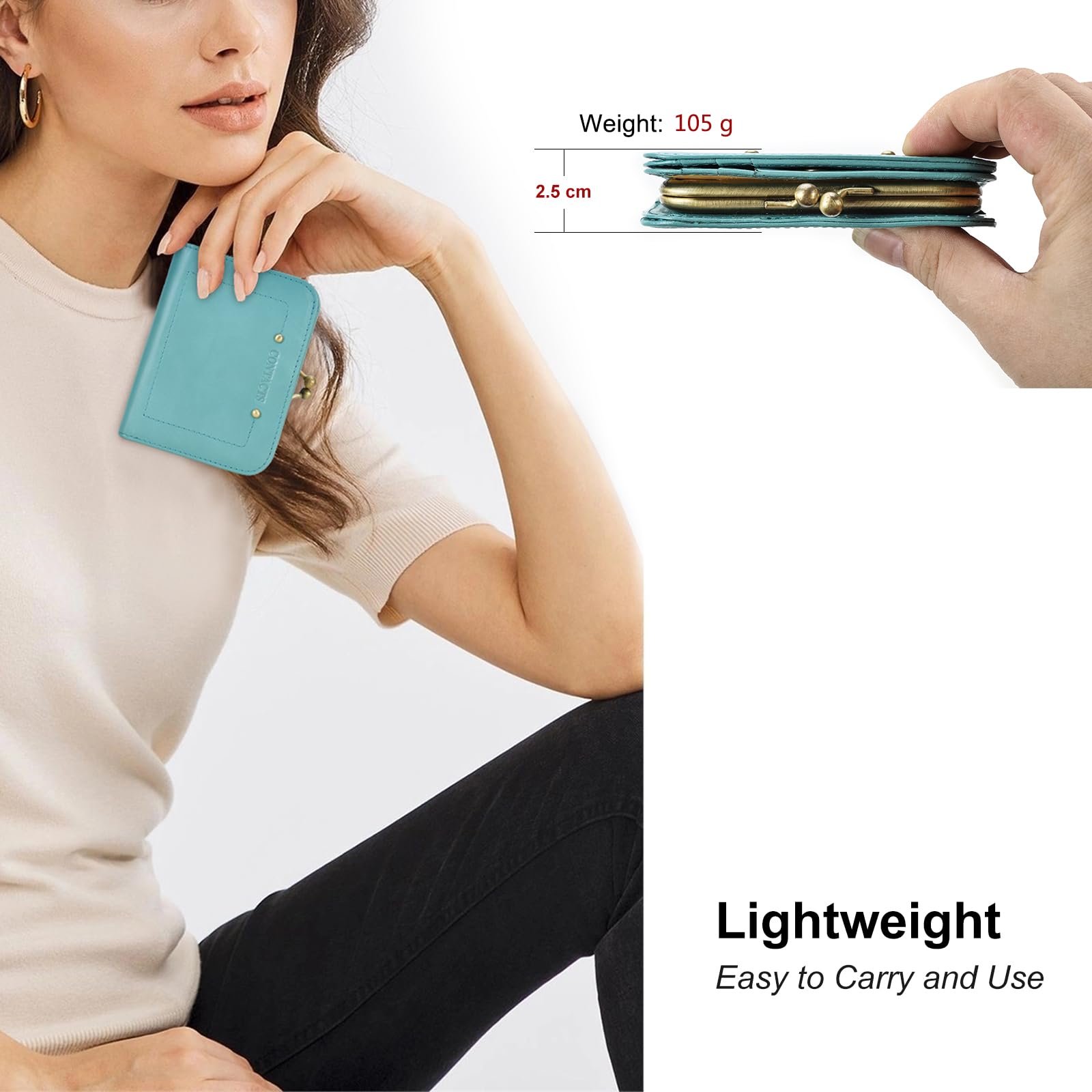 Гаманець Contacts RFID для жінок Kiss Lock З натуральної шкіри, фото №3