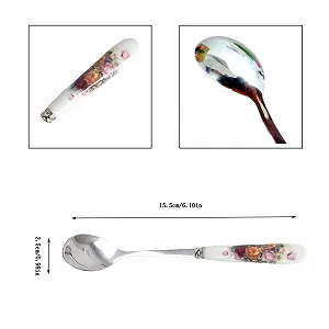 Маленькая чайная ложка, столовая ложка, набор из 6 штук, ложка с керамической ручкой, чайная ложка из нержавеющей стали, ложка для медового десерта, ложка для салата из нержавеющей стали, для мороженого, латте и кофе synthetic.ua - Фото 1