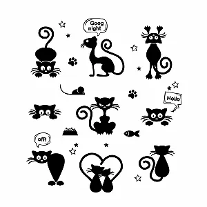 Наклейка на стіну Кіт Для вимикачів та розеток Самоклейна Чорна - Фото 1