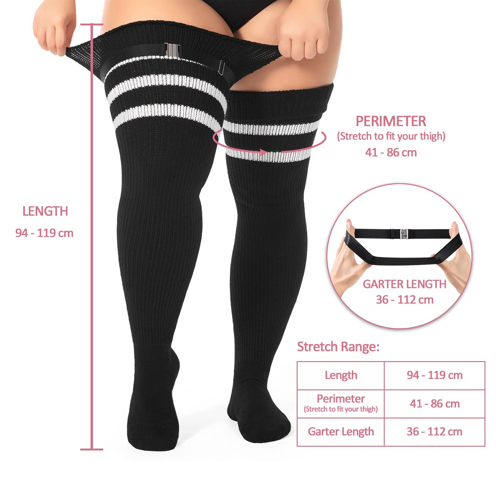 Вязаные чулки LittleForBig выше колена с полосатыми косами большого размера, фото №2