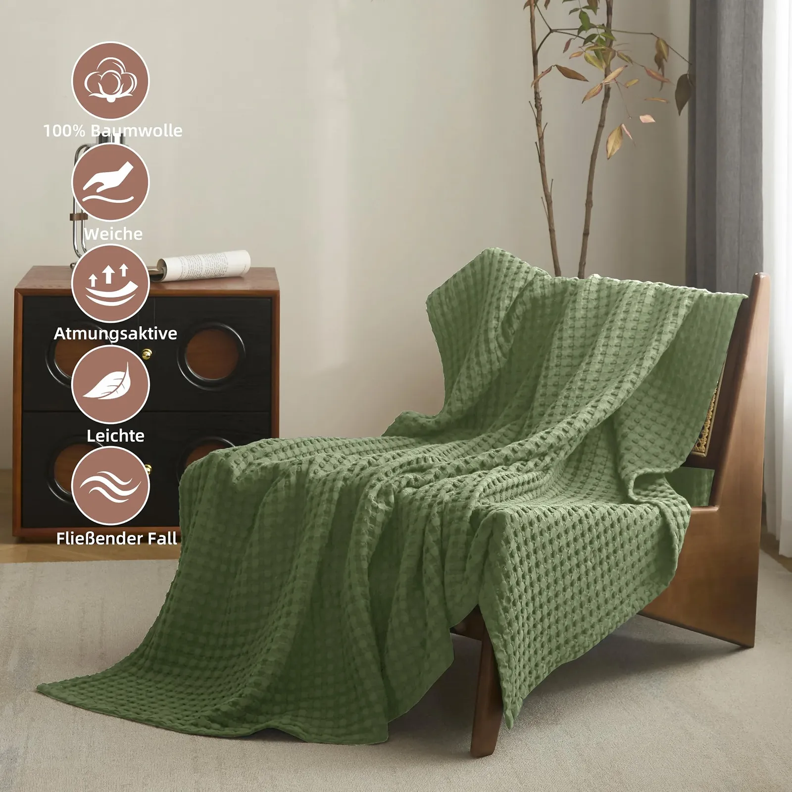 Покривало CHUFFED Вафельне піке 270 x 230 см Зелений, фото №2