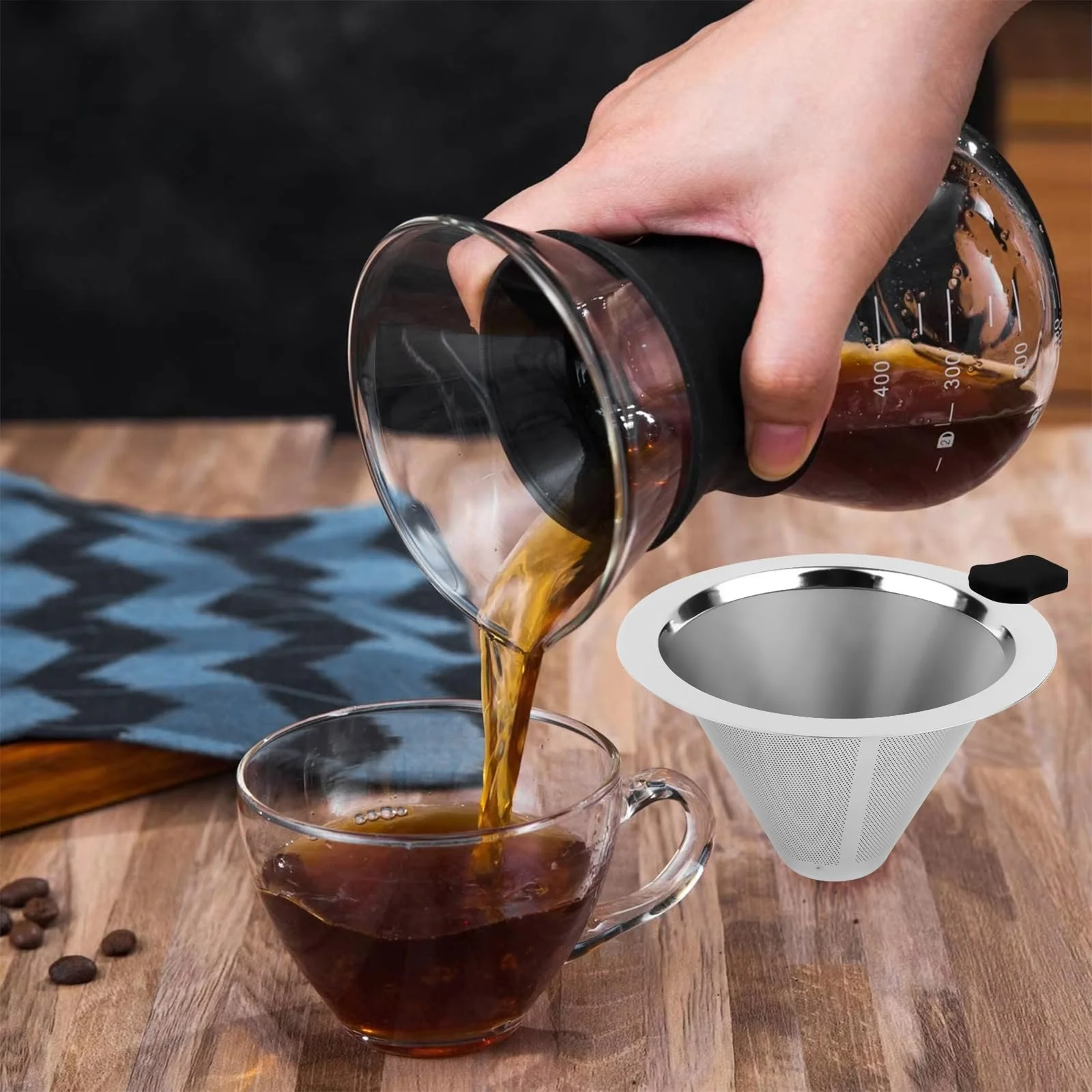 Пуровер Кавоварка 400 мл з фільтром з нержавіючої сталі, фото №6