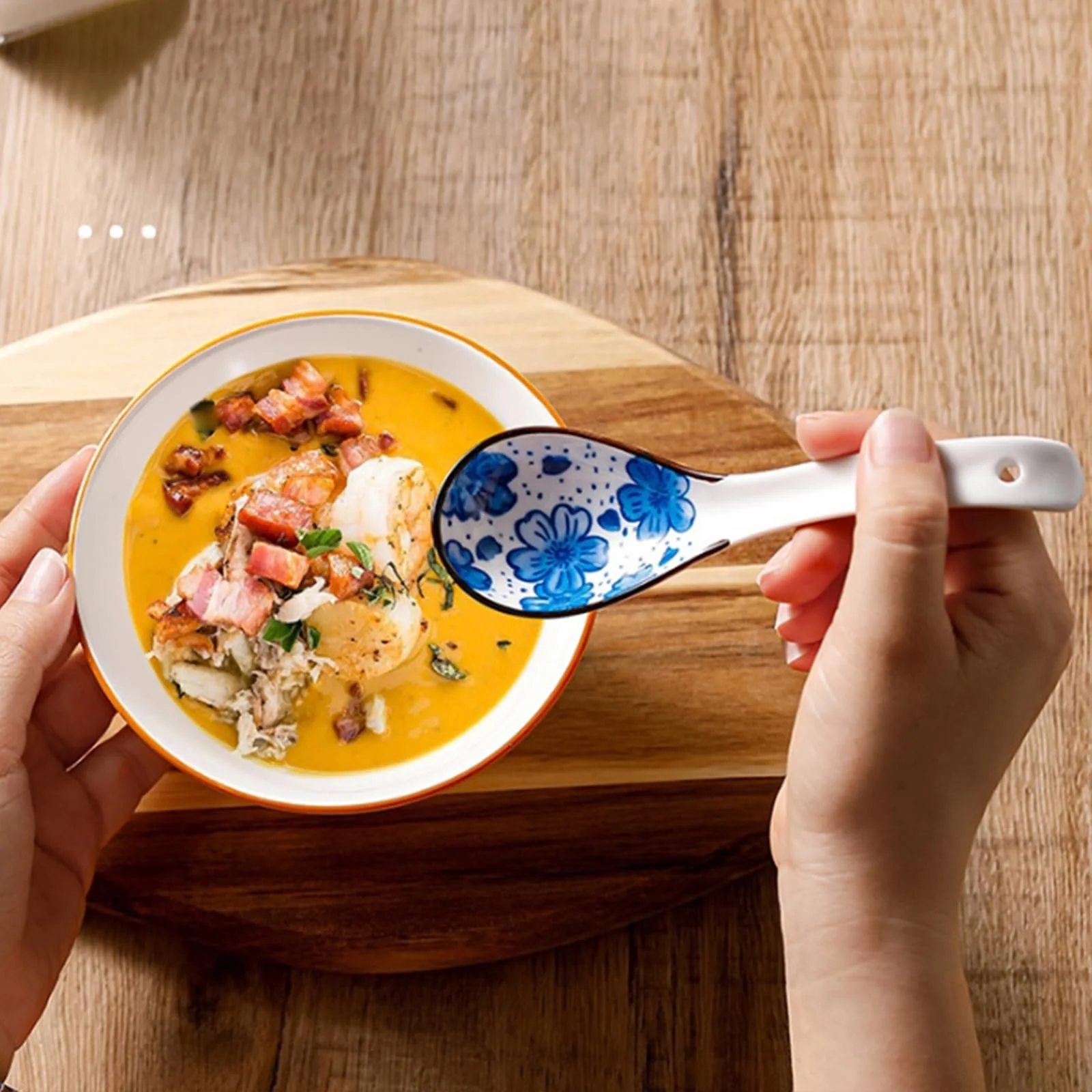 Ложка для рамена NoBrand Серия -Модель -Характеристики Керамическая ручка Цвет: Блакитно-белый, 6 шт, фото №6