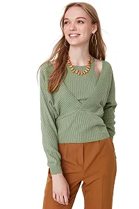 Пуловер TRENDYOL Текстурированный с вырезом халтер synthetic.ua - Фото 1