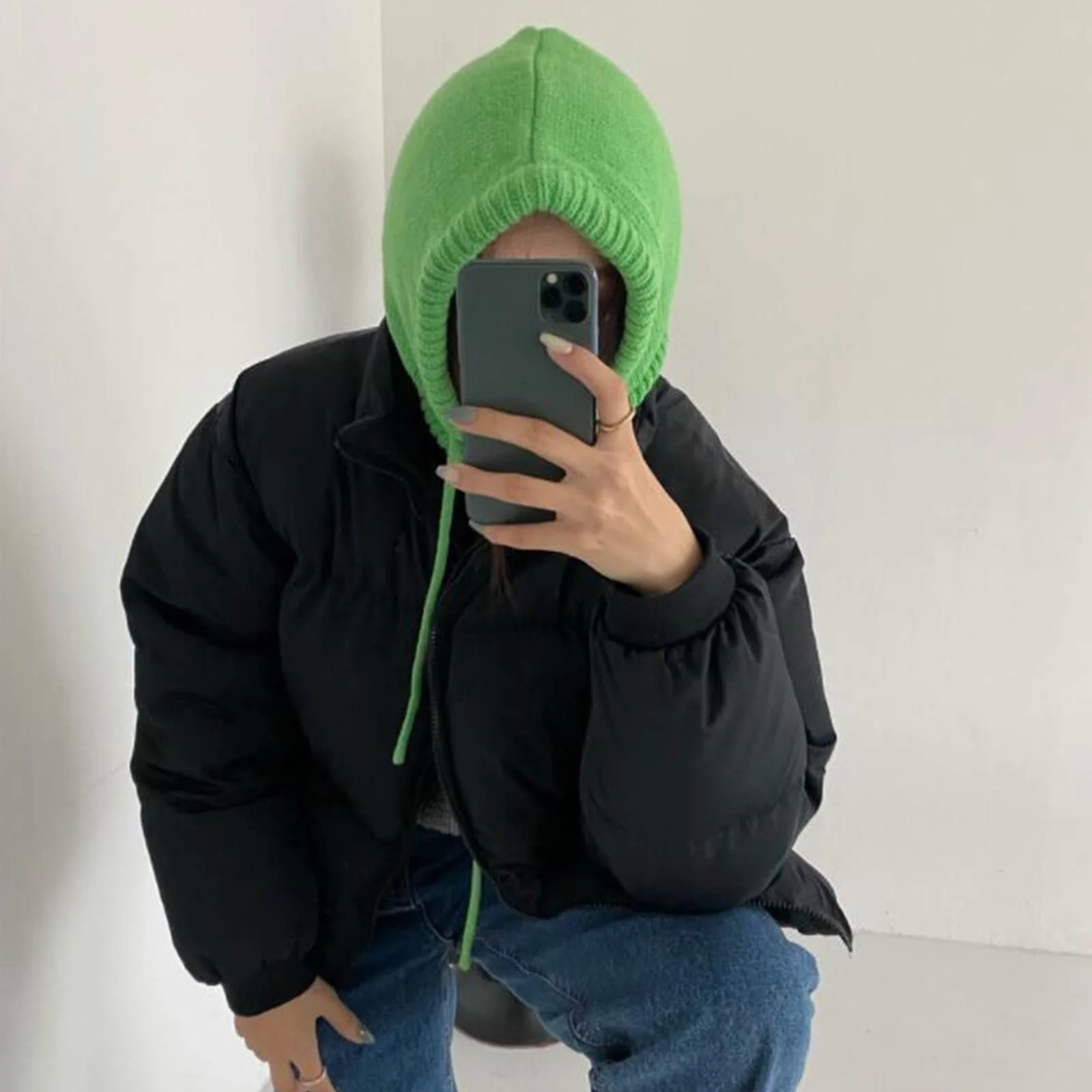 В'язана шапка ISOLAY для захисту шиї з вовни, зимова тепла в'язана, фото №3