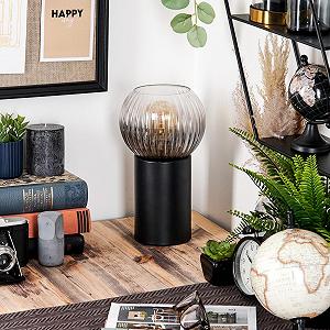 Настільна лампа HOFSTEIN Koyoto метал / ребристе скло Чорний/Димчастий/Прозорий synthetic.ua - Фото 1