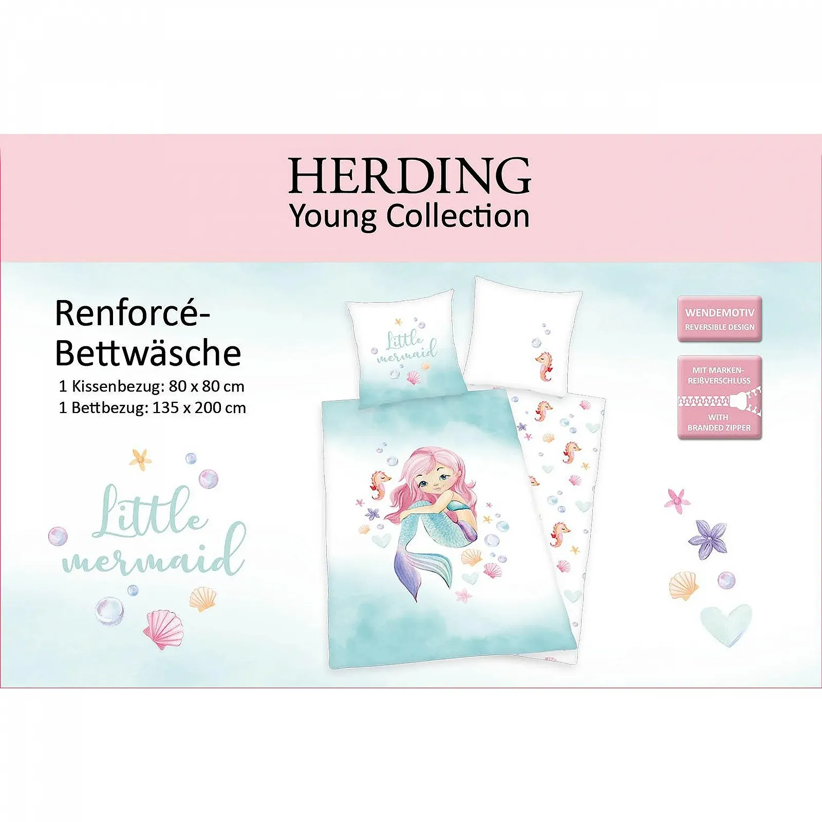 Комплект детского постельного белья Herding Young Collection Mermaid наволочка 80 x 80 см пододеяльник 135 x 200 см на гладкой молнии хлопок разноцветный, фото №7