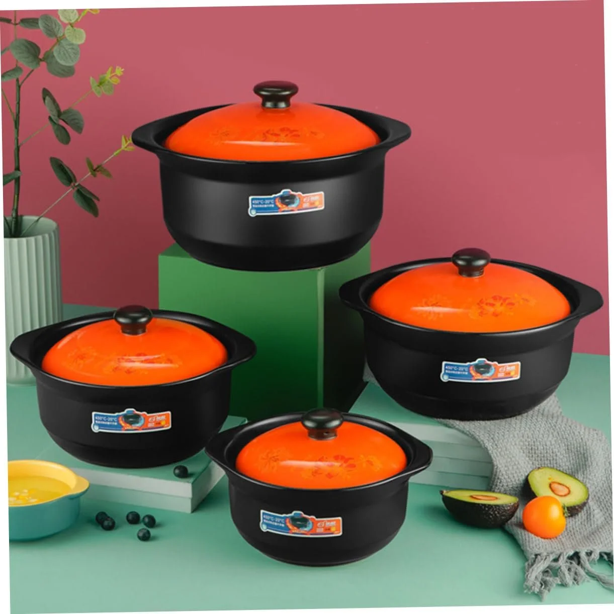 Набор керамических кастрюль с крышкой 2 шт антипригарное покрытие термостойкие для медленного тушения, фото №3