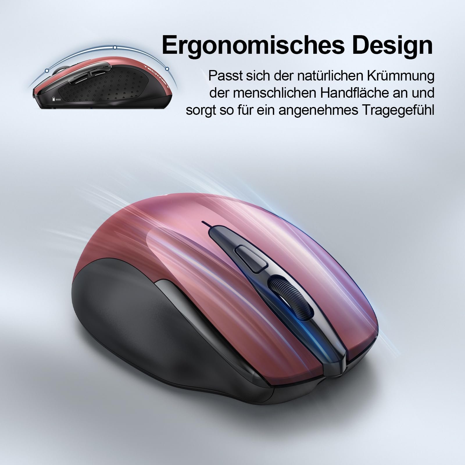 Мышь TECKNET Беспроводная Перезаряжаемая 4800 DPI 2.4GHz Оптическая 6 Кнопок Красная, фото №7