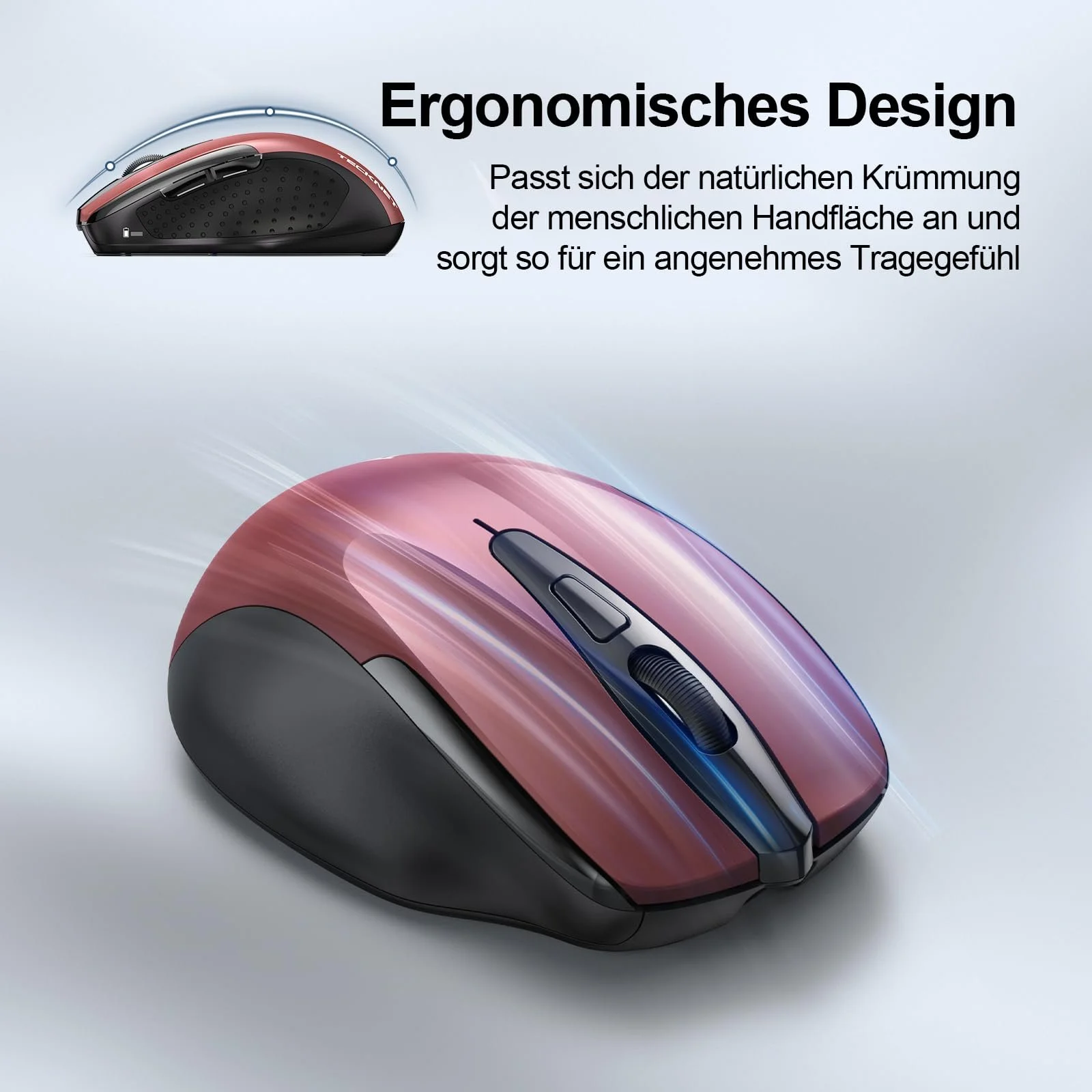 Миша TECKNET Бездротова Перезаряджувана 4800 DPI 2.4GHz Оптична 6 Кнопок Червона, фото №7