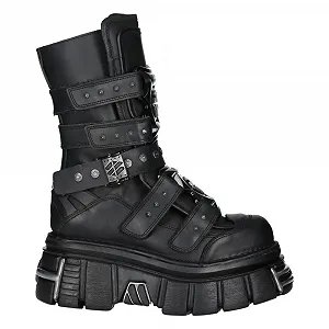 Ботинки New Rock M-MET422-S1 Унисекс Metallic Кожаные Черные Платформа Gothic Rock - Фото 1