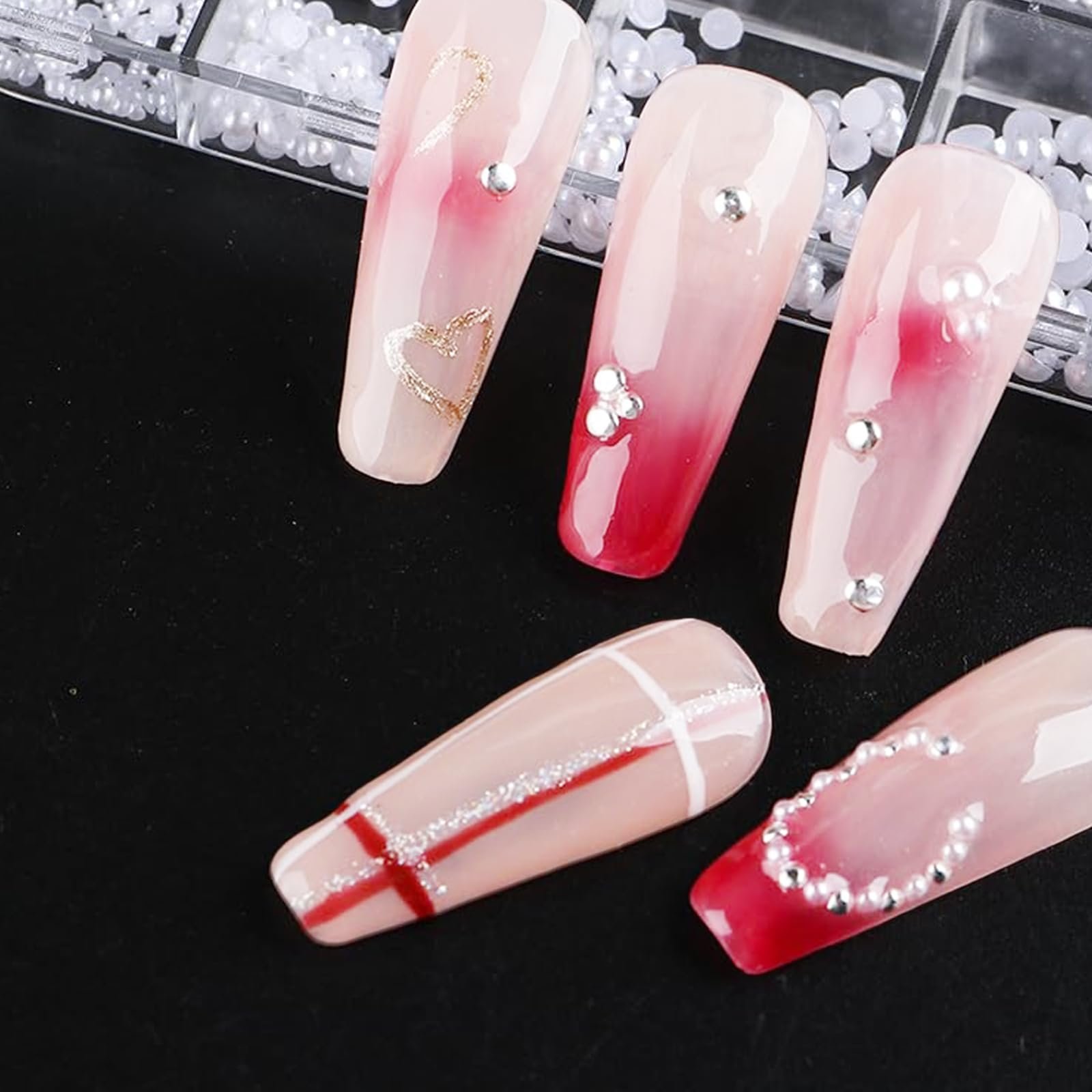 Полукруглые жемчужины для ногтей 6 размеров, белые бусины из нержавеющей стали с пинцетом (1 коробка/12 отделений), фото №4 Полукруглые жемчужины для ногтей 6 размеров, белые бусины из нержавеющей стали с пинцетом (1 коробка/12 отделений), фото №4