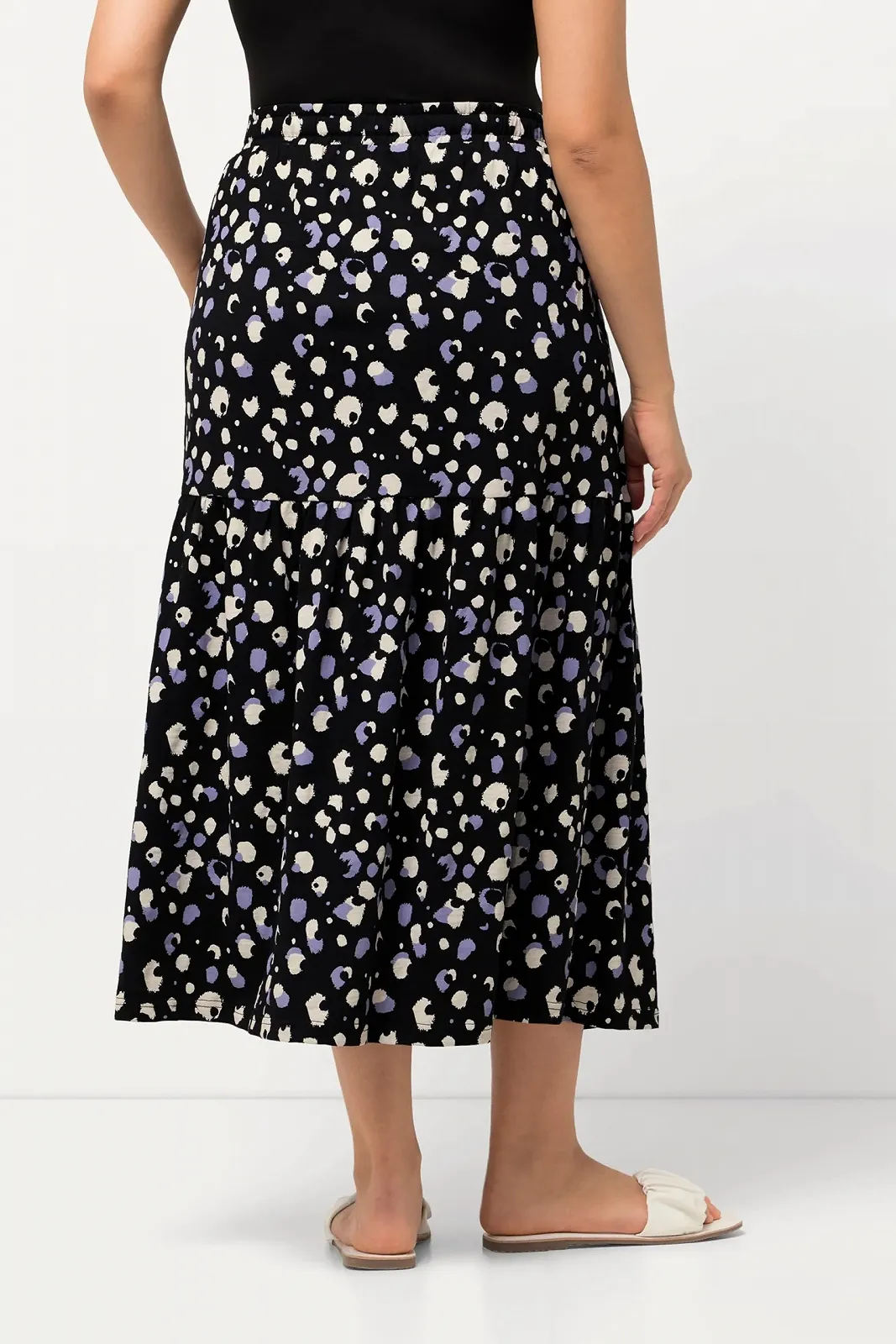 Юбка-макси трикотажная Ulla Popken Plus Sizes, в горошек, A-силуэта, эластичный пояс, фото №3