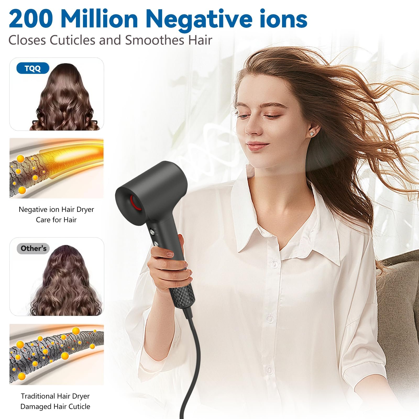 Фен TQQ 200 Million Negative Ion Hair Dryer 110 000 об/хв 57 дБ, фото №3