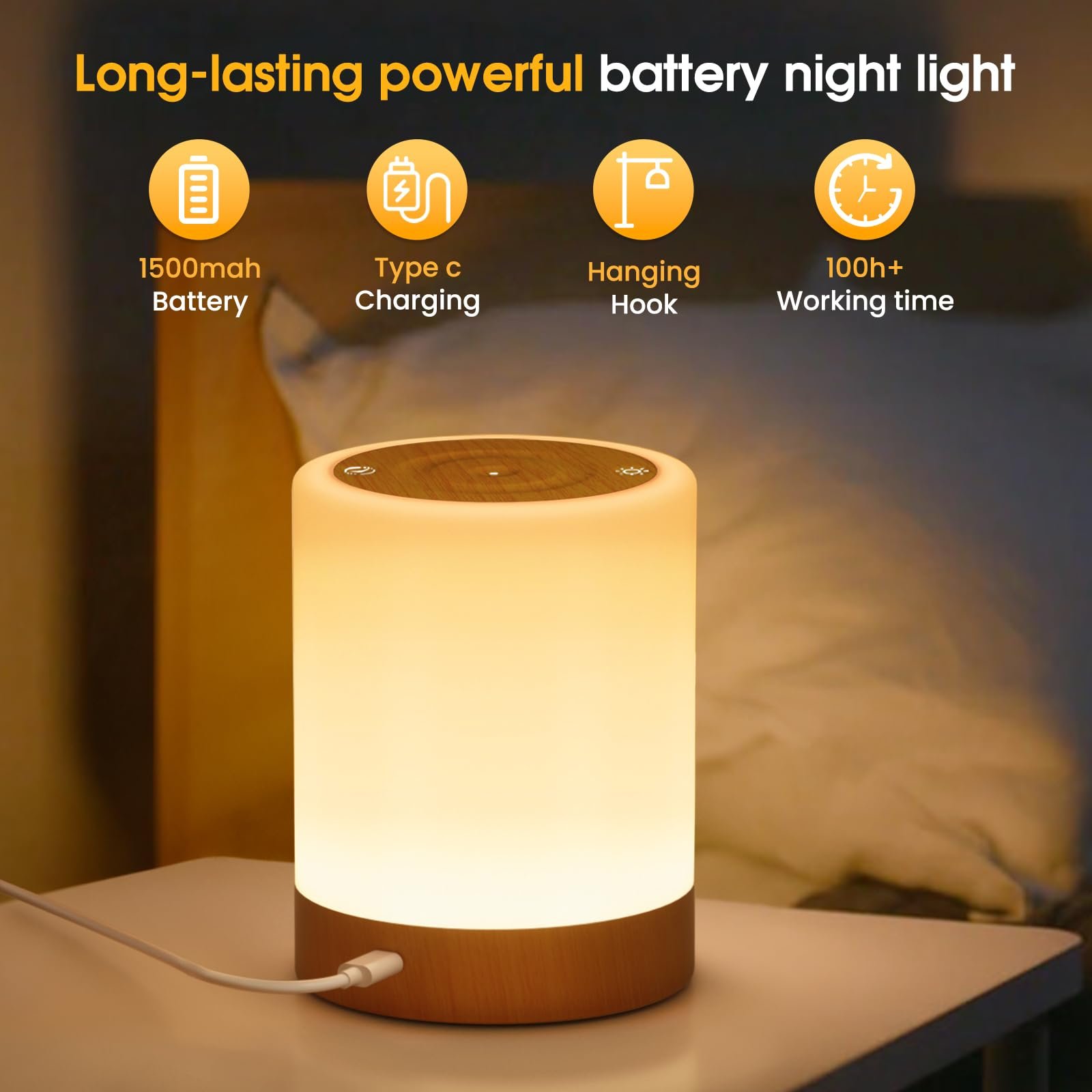 Нічник настільний LED Сенсорний RGB 1500 мАг Білий, фото №4