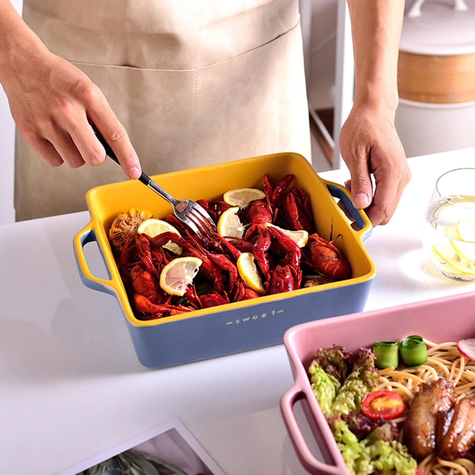 Форма для запекания Керамическая Квадратная с ручками Большая, фото №7 Форма для запекания Керамическая Квадратная с ручками Большая, фото №7