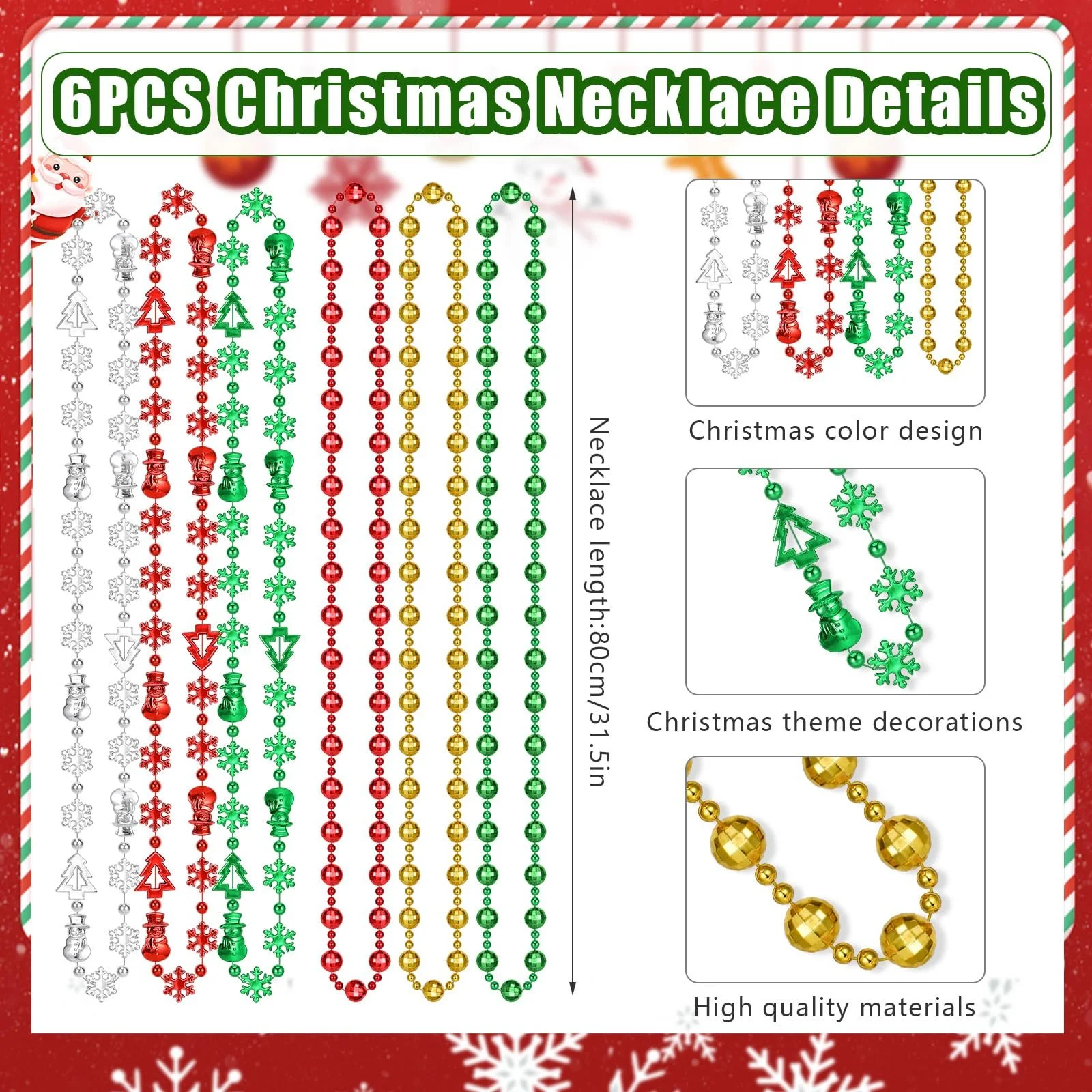 Набір Різдвяних прикрас для волосся та намиста, 8 шт., фото №3