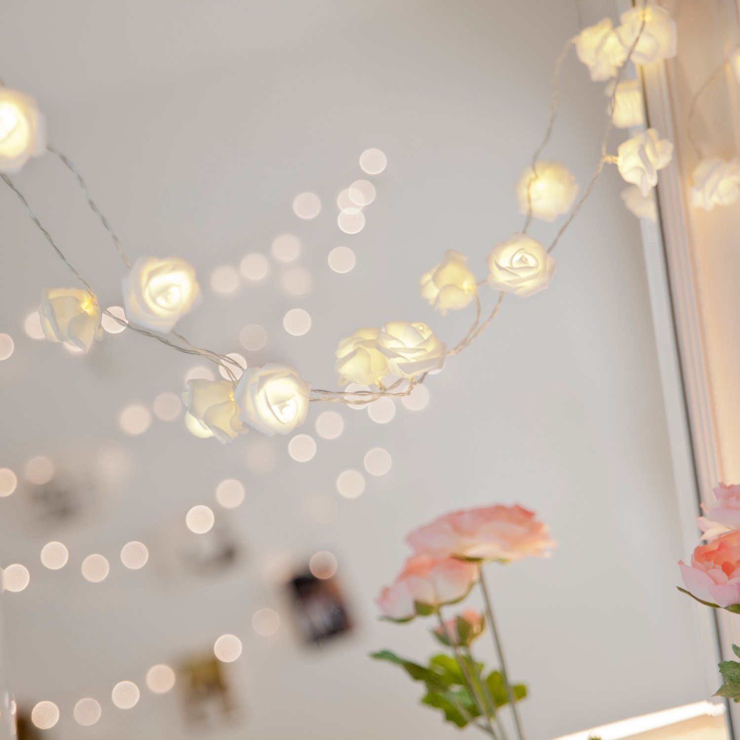 Светодиодная гирлянда Lights4fun Белые розы, 30 LED, белый, фото №4