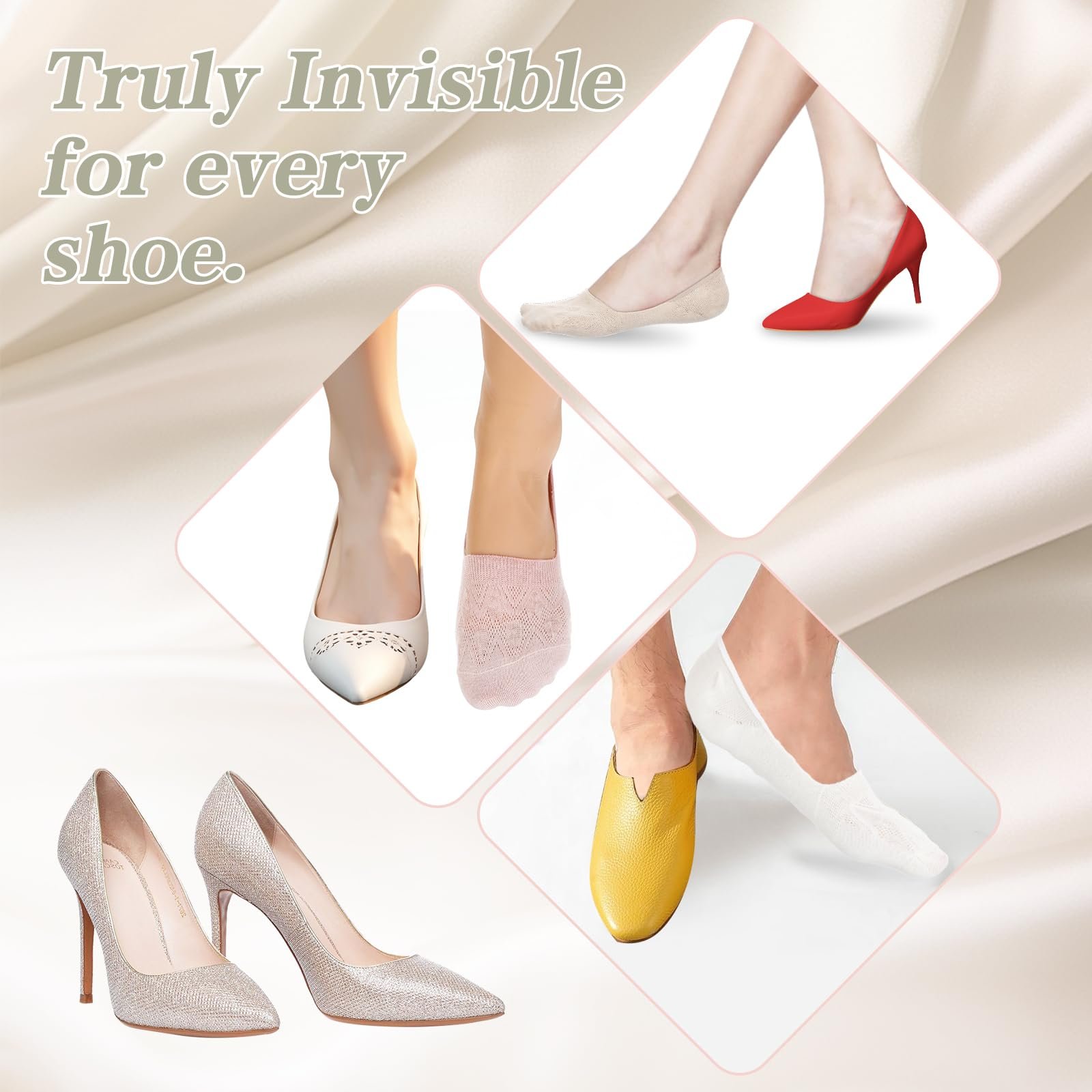 Носки-невидимки женские разноцветные (6 пар) Хлопок Силиконовая подкладка Невидимые дышащие носки для кроссовок Летние для мокасин (36-40), фото №6