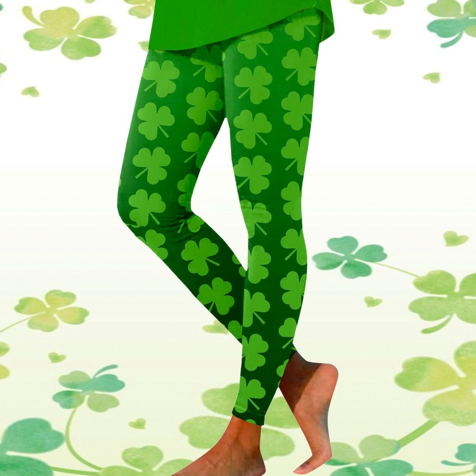 Легінси St. Patricks Day Жіночі Легінси з високою талією Зелений Непрозорі Спортивні Для йоги з принтом Shamrock Довгі Спортивні Легінси Для Йоги та Фітнесу на День Святого Патрика, фото №2