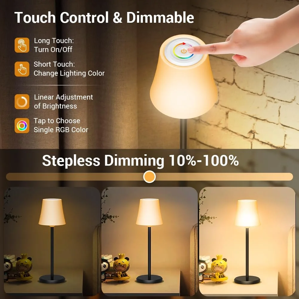 Настільна лампа LED Ainostone бездротова (набір 2 шт.) акумуляторна RGB сенсорна IP54, фото №2