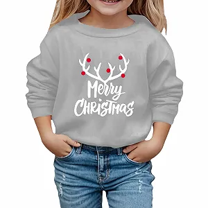 Детский рождественский джемпер для девочек, размер 134-176, свитшот с длинными рукавами и круглым вырезом, с принтом букв, легкая блузка - Фото 1