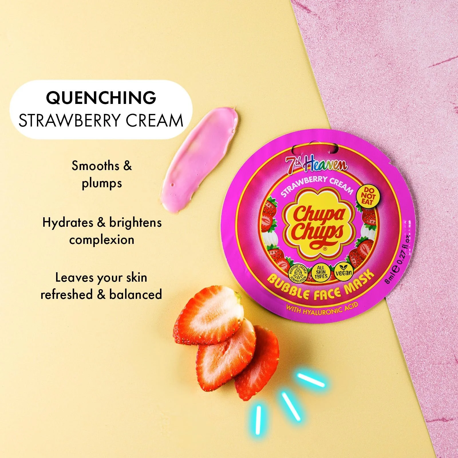 Маска для лица 7th Heaven Chupa Chups Клубничный крем с гиалуроновой кислотой, фото №4