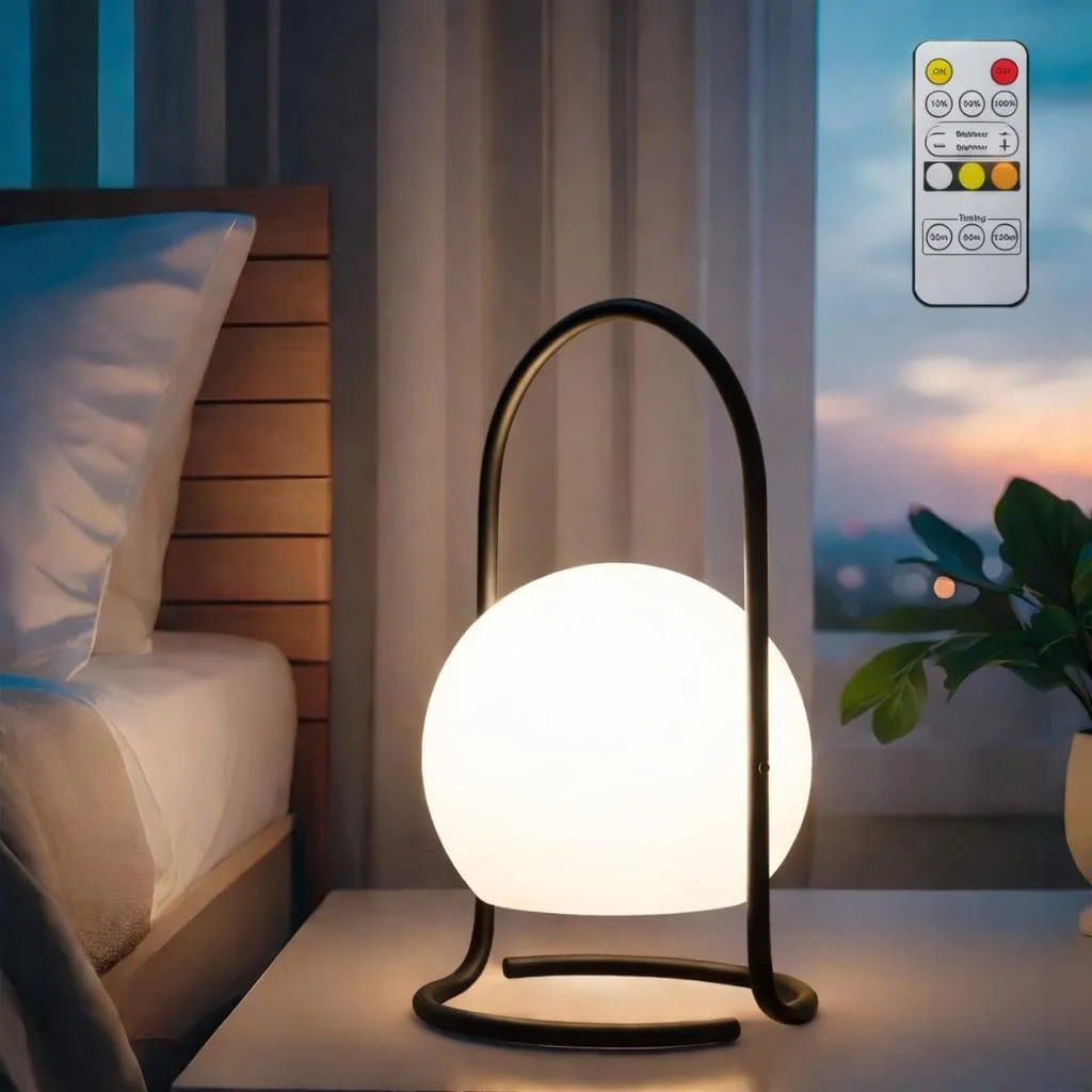 Настільна лампа TRIROCKS Портативна бездротова акумуляторна 3 рівні яскравості LED Дистанційне керування, фото №1